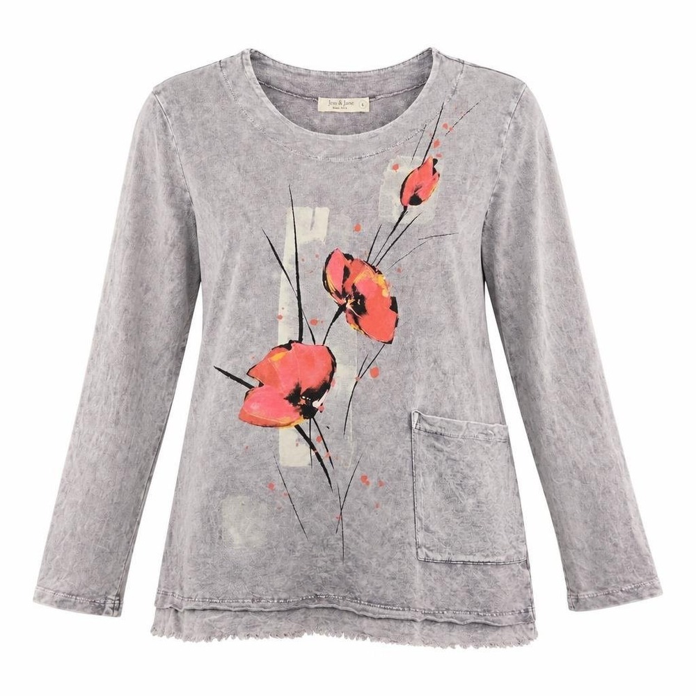 Jess & Jane Top Womens L Artsy Floral Lightweight Cabincore Cottage Lagenlook